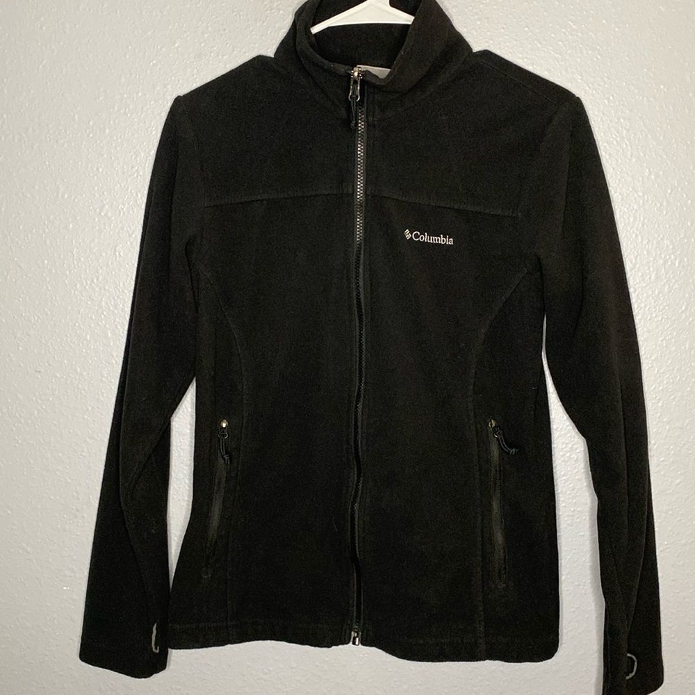 Columbia Black Full Zip Collared Fleece Size Small